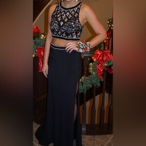 Sherri Hill Black and Silver Beaded Prom Dress